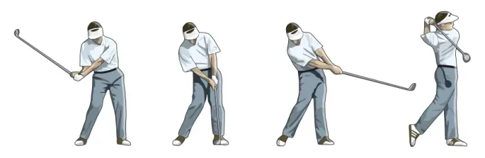 Framed Print : Four stages of golfer performing downswing and impact Framed Print : Four stages of golfer performing downswing and impact