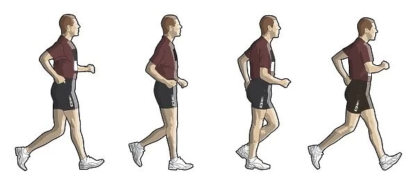 Four stages of person race walking