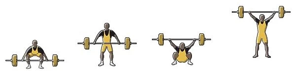Four stages of weightlifter lifting barbell