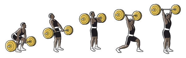 Five stages of weightlifter lifting barbell