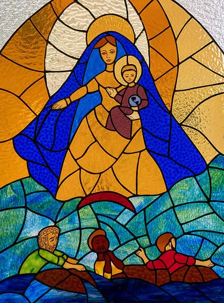 Stained glass of the Virgin of Charity of El Cobre, Catholic Patroness of Cuba