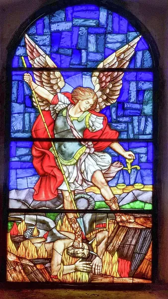 18th-Century Stained Glass Print of Archangel Michael. Art Prints