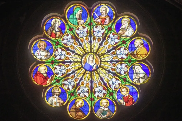 Framed Print : Stained glass window, Basilica di Santa Maria Sopra Minerva (Basilica of Saint Mary of Minerva), Rome, Italy