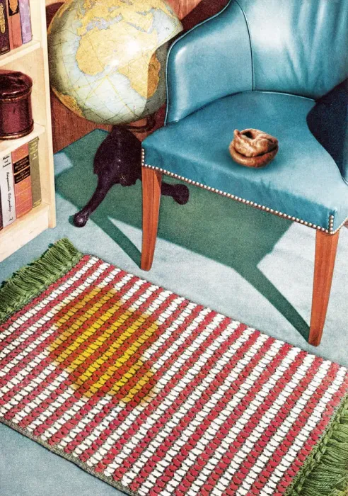 Framed Print : Stained rug in front blue chair Framed Print : Stained rug in front blue chair