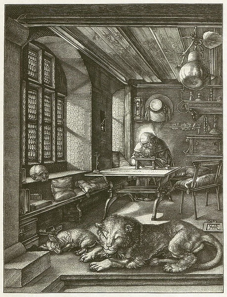 Staint Jerome (1514), by Albrecht Durer, wood engraving, published 1881