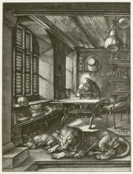 Framed Print : Staint Jerome (1514), by Albrecht Durer, wood engraving, published 1881 Framed Print : Staint Jerome (1514), by Albrecht Durer, wood engraving, published 1881