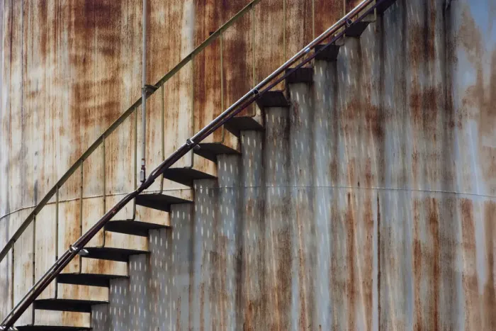Framed Print : Staircase on a rusting iron structure, Puerto Rico Framed Print : Staircase on a rusting iron structure, Puerto Rico