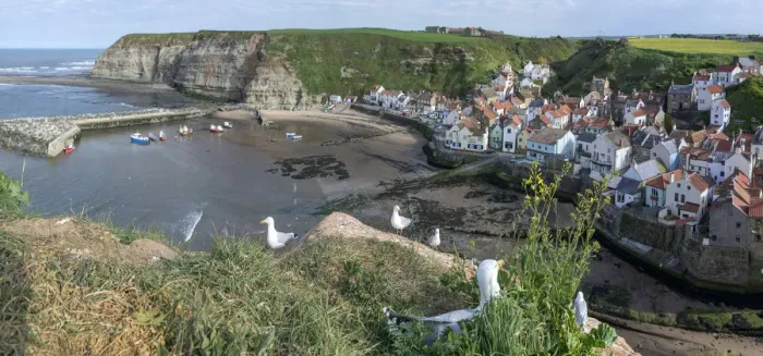 Framed Print : Staithes. Old Fishing port in Yorkshire, panorama Framed Print : Staithes. Old Fishing port in Yorkshire, panorama