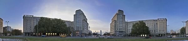 Stalin buildings, socialist housing, on the Strausbergerplatz square, view towards the west to Alexanderplatz square with its television tower, Berlin, Germany, Europe