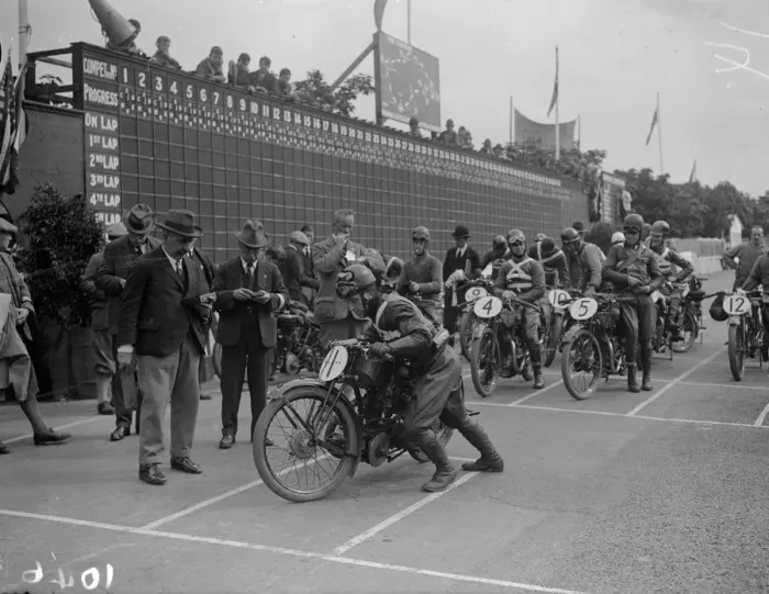 Framed Print : Stalledcompetitor on the starting grid of the 1926 TT races Framed Print : Stalledcompetitor on the starting grid of the 1926 TT races