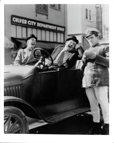 Stan Laurel and Oliver Hardy Leave Em Laughing Print 1928. Art