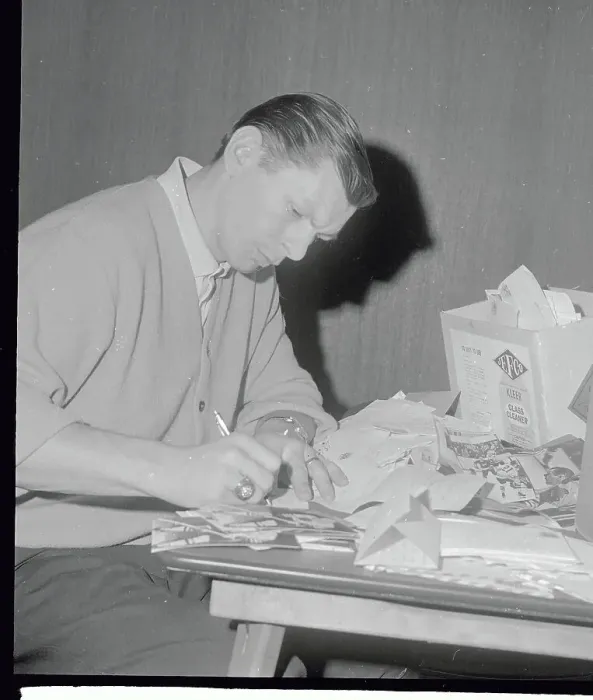Framed Print : Stan Mikita Answering a Fan Framed Print : Stan Mikita Answering a Fan