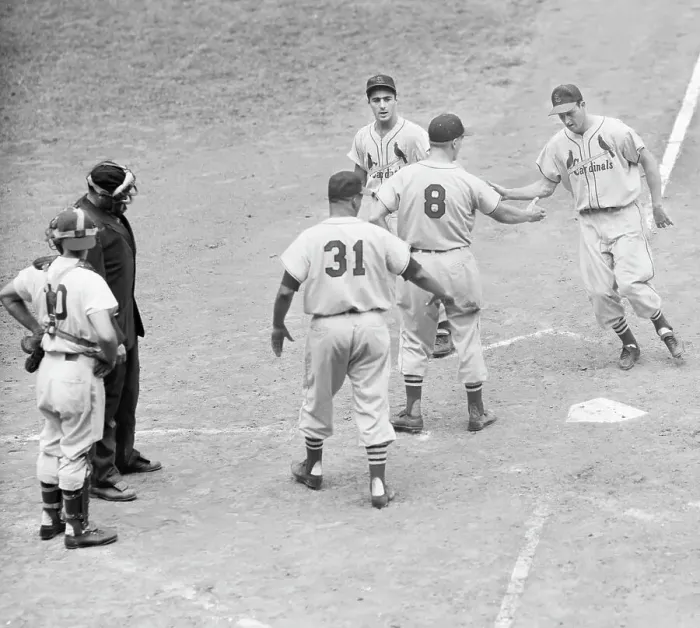 Framed Print : Stan Musial Arriving @ Plate After Homer Framed Print : Stan Musial Arriving @ Plate After Homer