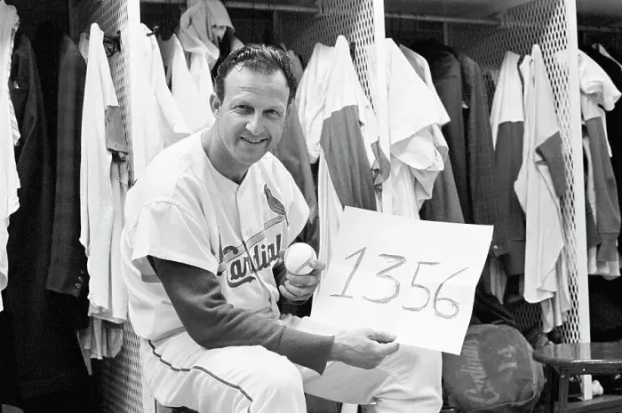 Framed Print : Stan Musial Holding Ball And Sign Framed Print : Stan Musial Holding Ball And Sign