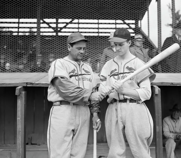 Framed Print : Stan Musial Showing Catcher His Bat Grip Framed Print : Stan Musial Showing Catcher His Bat Grip
