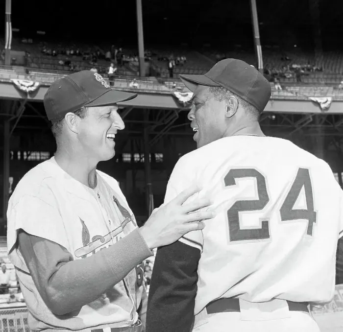 Framed Print : Stan Musial Standing with Willie Mays Framed Print : Stan Musial Standing with Willie Mays