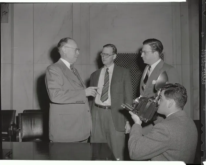 Framed Print : Stanley Tretick Taking Photo of Robert Taft and Reporters Framed Print : Stanley Tretick Taking Photo of Robert Taft and Reporters