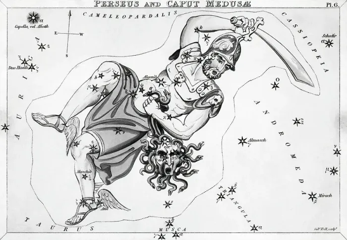 Framed Print : Star Chart Of Perseus W / Medusa'S Head Framed Print : Star Chart Of Perseus W / Medusa'S Head