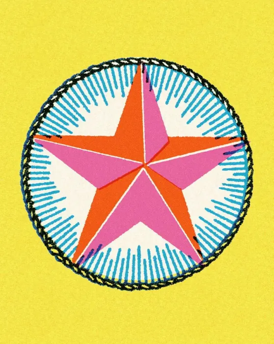 Framed Print : Star Over Circle on a Yellow Background