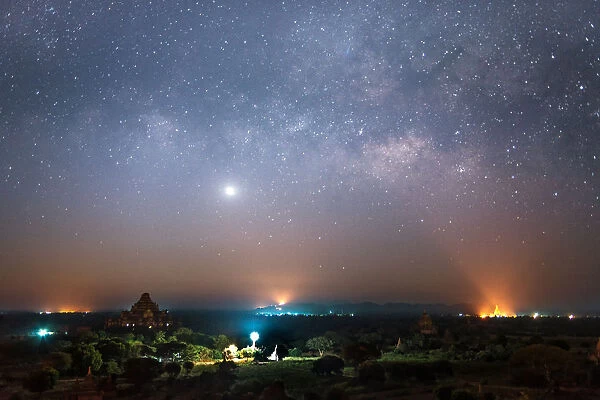 star and milky way over ancient pagoda in bagan, Myanmar