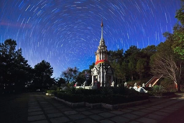 Star trails over the Doi Ang Khang Pagoda