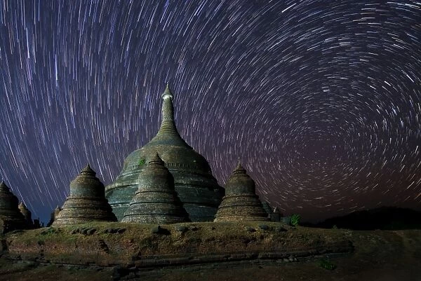 Star trails over Ratanabon Pagoda in Mrauk U, Rakhine State