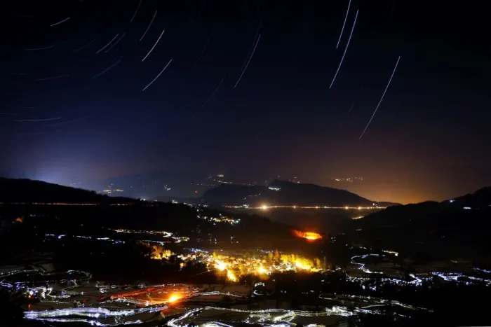 Framed Print : Star trails over Yuanyang rice terrace, China Framed Print : Star trails over Yuanyang rice terrace, China