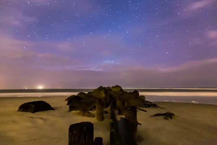 Framed Print : Stardust. Stars above Folly Beach with some interesting clouds