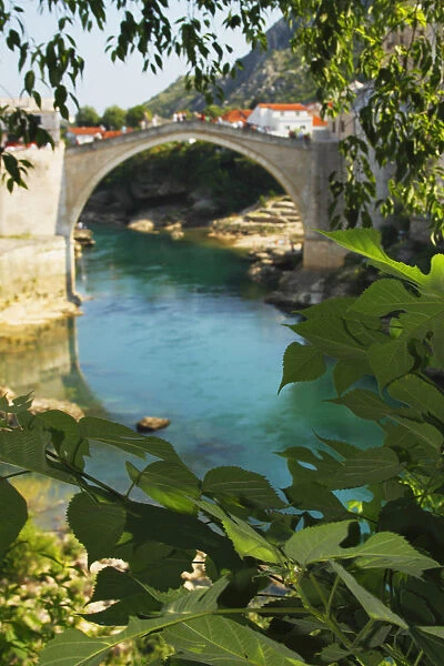 Stari Most Or Old Town Bridge Over The River Neretva