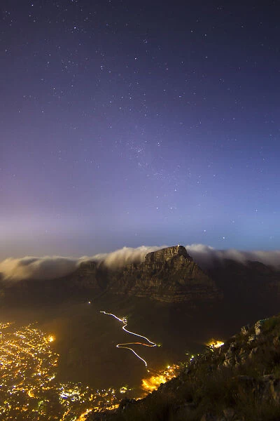 Starry skies over Table Mountain and the City Bowl, Cape Town, Western Cape Province, South Africa at night