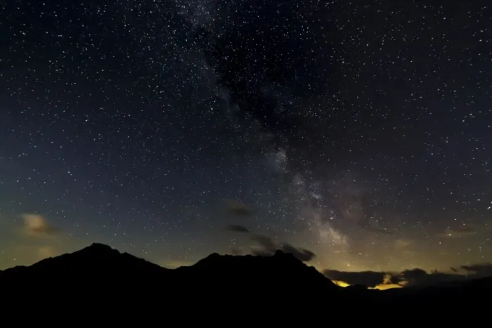 Framed Print : Starry sky with the Milky Way over a mountain landscape, with light pollution, Safien, Canton of Graubunden, Switzerland Framed Print : Starry sky with the Milky Way over a mountain landscape, with light pollution, Safien, Canton of Graubunden, Switzerland