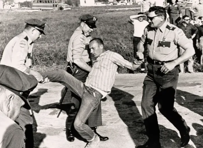 Framed Print : State Troopers Dragging Union Picket From Road Framed Print : State Troopers Dragging Union Picket From Road