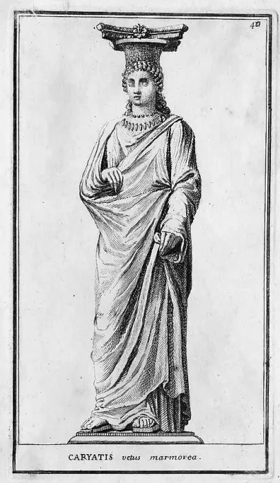 Framed Print : Statue of a caryatid, a sculpture representing a woman. It is used in architecture in place of a column or pillar in portals and the articulation of facades, from the Villa Albani, historic Rome, Italy Framed Print : Statue of a caryatid, a sculpture representing a woman. It is used in architecture in place of a column or pillar in portals and the articulation of facades, from the Villa Albani, historic Rome, Italy