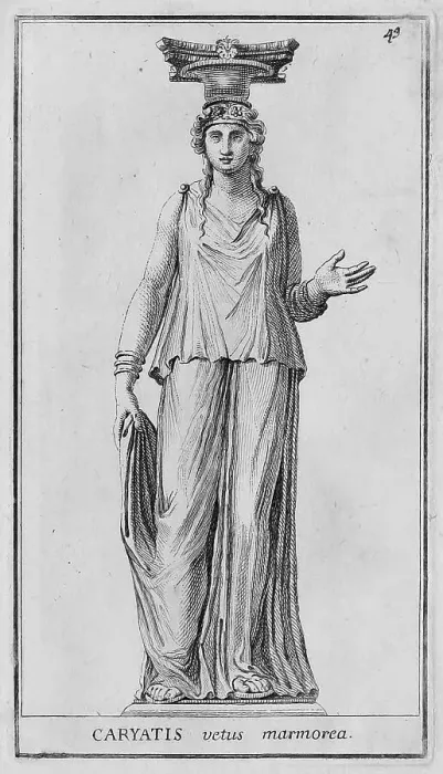 Framed Print : Statue of a caryatid, a sculpture representing a woman. It is used in architecture in place of a column or pillar in portals and the articulation of facades, from the Villa Albani, historic Rome, Italy Framed Print : Statue of a caryatid, a sculpture representing a woman. It is used in architecture in place of a column or pillar in portals and the articulation of facades, from the Villa Albani, historic Rome, Italy
