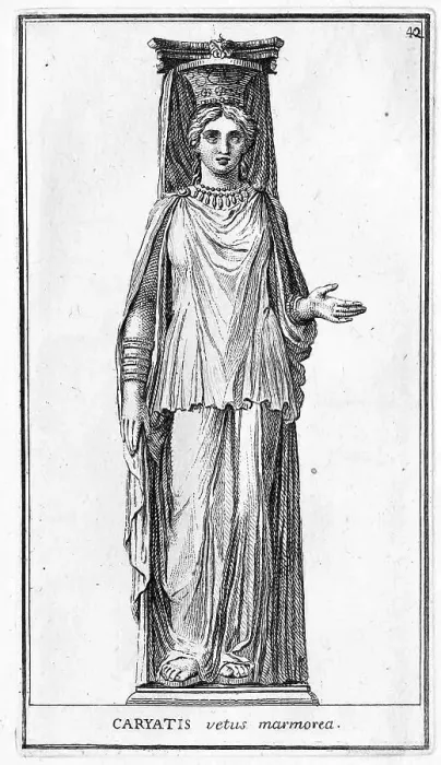 Framed Print : Statue of a caryatid, a sculpture representing a woman. It is used in architecture in place of a column or pillar in portals and the articulation of facades, from the Villa Albani, historic Rome, Italy Framed Print : Statue of a caryatid, a sculpture representing a woman. It is used in architecture in place of a column or pillar in portals and the articulation of facades, from the Villa Albani, historic Rome, Italy