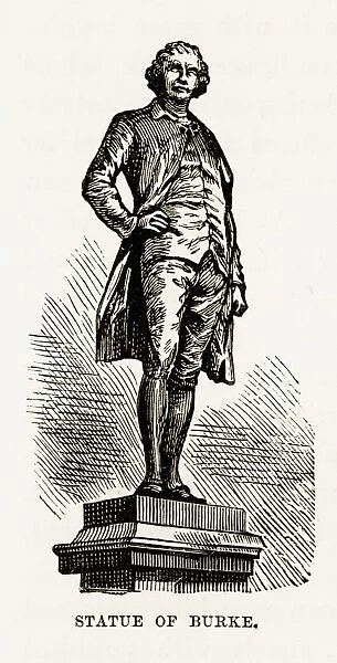Statue of Edmund Burke, Dublin, Ireland Victorian Engraving, Circa 1840