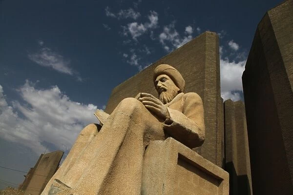 Statue of Mubarak Ben Ahmed Sharaf-Aldin (1169-1239), known as Ibn Almustawfi, a historian and minister of Erbil at the old Qalaa citadel a UNESCO World Heritage Site in the city of Erbil or Arbil Northern Iraq