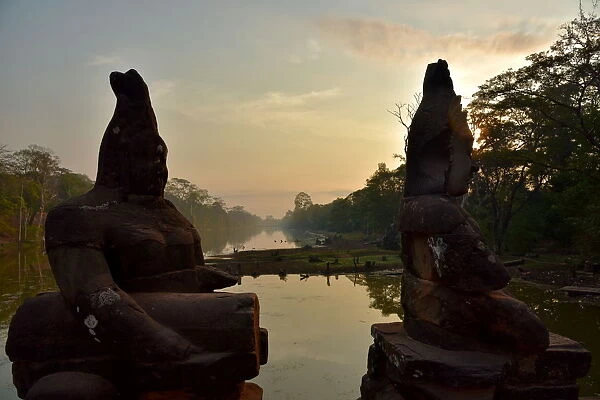 Statues and moat Southgate Angkor Siem Reap Cambodia