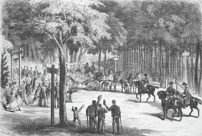 Framed Print : Stay of the courtly society in the summer of 1869 in Fontainebleau, France, Historical, digitally restored reproduction of an original from the 19th century, exact original date unknown Framed Print : Stay of the courtly society in the summer of 1869 in Fontainebleau, France, Historical, digitally restored reproduction of an original from the 19th century, exact original date unknown