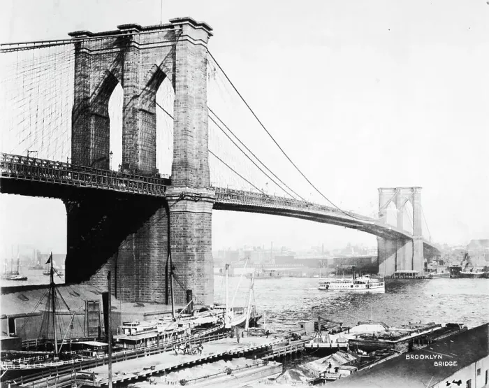 Framed Print : Steam Ship Passing Underneath Brooklyn Bridge Framed Print : Steam Ship Passing Underneath Brooklyn Bridge