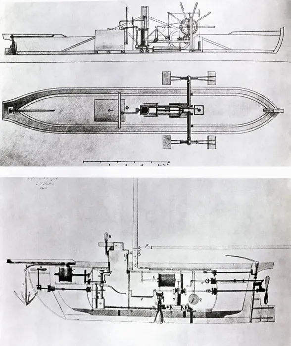 Framed Print : Steamboat and Submarine Plans by Robert Fulton