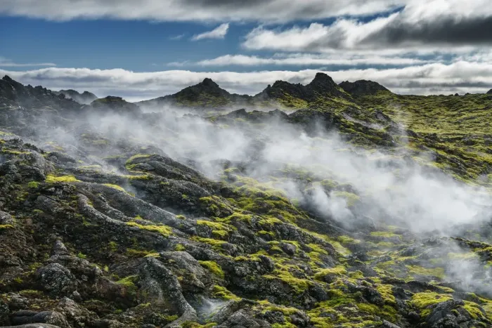 Framed Print : Steaming lava fields in Reykjanes, Iceland