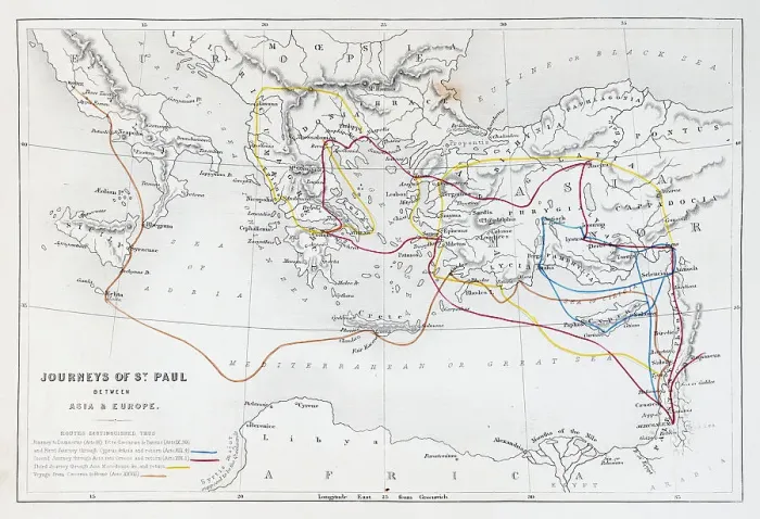 Framed Print : Steel Engraved Map Journeys of St. Paul Between Asia and Europe - Holy Land Maps 1860 Framed Print : Steel Engraved Map Journeys of St. Paul Between Asia and Europe - Holy Land Maps 1860