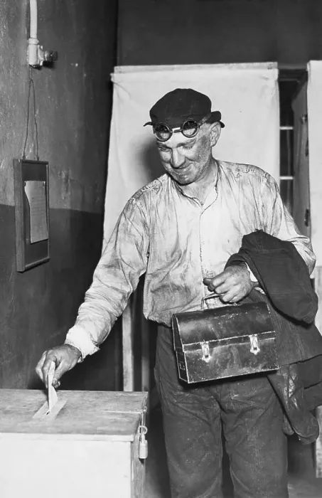 Framed Print : Steel Worker Votes on Union After Shift Framed Print : Steel Worker Votes on Union After Shift
