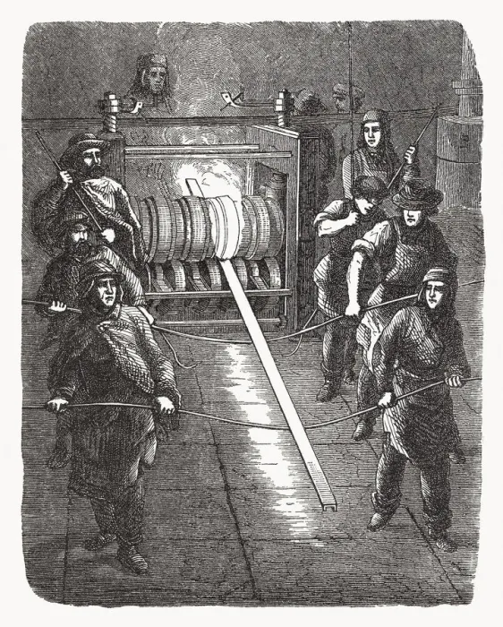 Framed Print : Steel workers in the past, wood engraving, published in 1893 Framed Print : Steel workers in the past, wood engraving, published in 1893