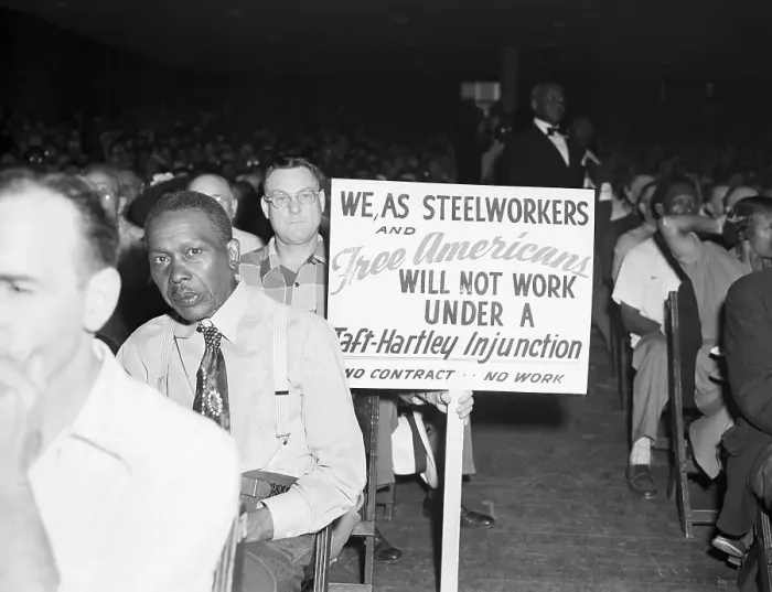 Framed Print : Steelworker On Strike With Sign Framed Print : Steelworker On Strike With Sign