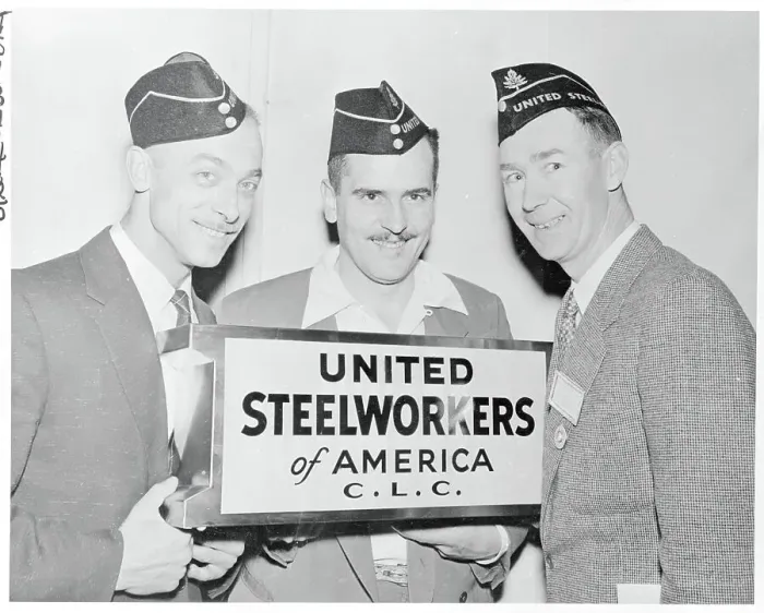 Framed Print : Steelworkers Holding Their Union Plaque