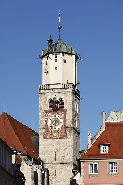 Steeple of the church of St. Martin, Memmingen, Unterallgaeu, Allgaeu region, Schwaben, Bavaria, Germany, Europe