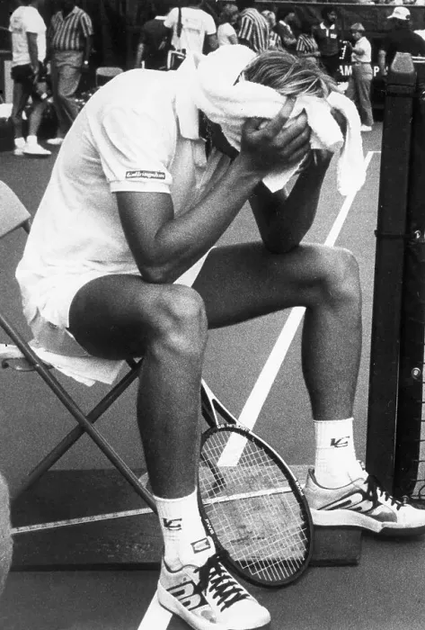 Framed Print : Stefan Edberg Covers Face Framed Print : Stefan Edberg Covers Face