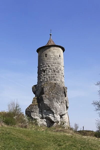 Steinerner Beutel fortified tower, Waischenfeld Castle, Little Switzerland, Upper Franconia, Franconia, Bavaria, Germany, Europe